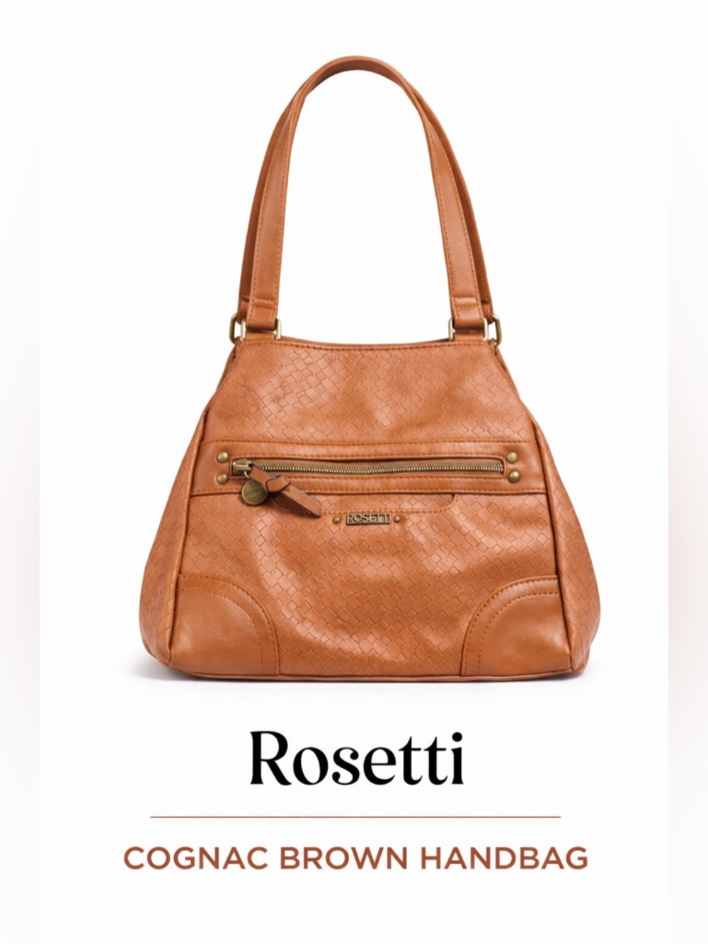 Rosetti Cognac Brown Woven Textured Handbag Shoulder Bag Multi Compartment